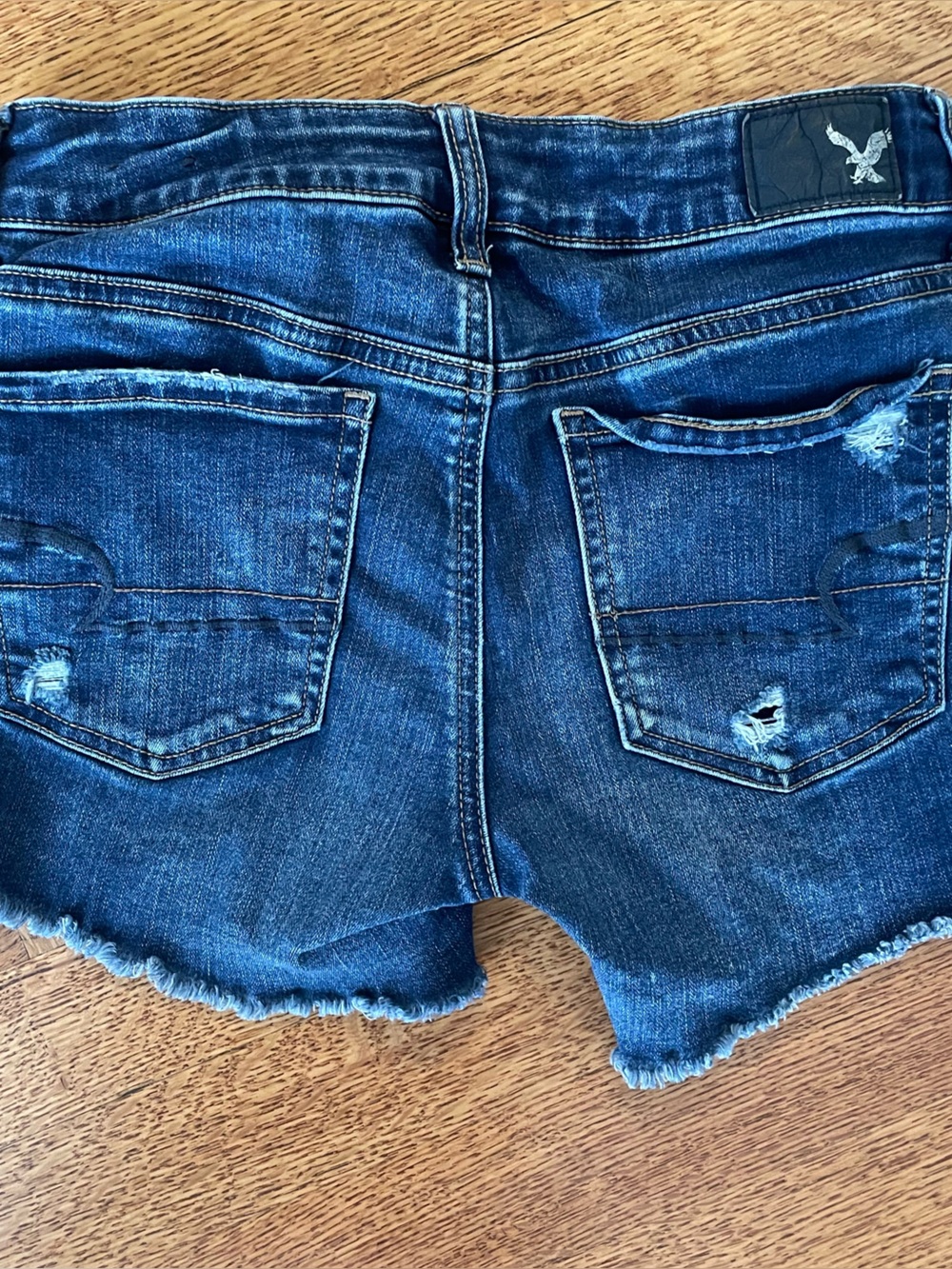 American Eagle Shortie Jean Shorts Women’s 4 Stretch Distressed Midi Daisy Dukes - Picture 10 of 16